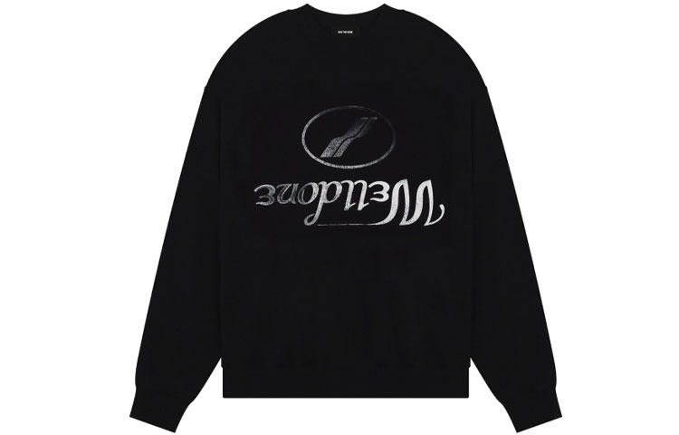 WE11DONE FW22 Inverted Logo Black Crewneck Long Sleeve Unisex Sweatshirt. WD-TS3-22-812-U-BK