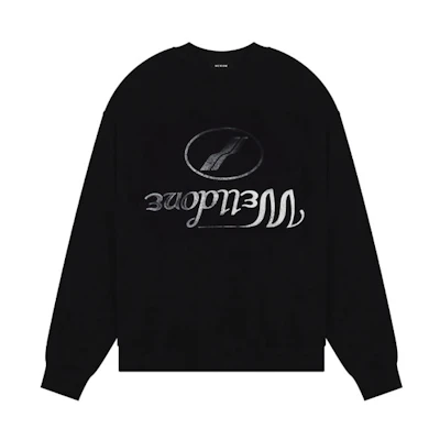 WE11DONE FW22 Inverted Logo Black Crewneck Long Sleeve Unisex Sweatshirt. WD-TS3-22-812-U-BK