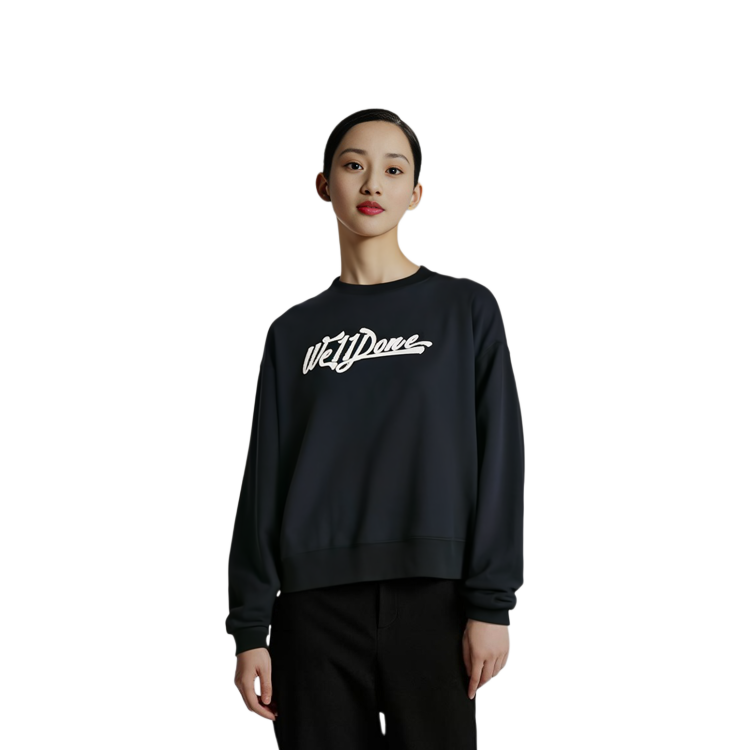 Shop WE11DONE FW22 レターロゴ クルーネック スウェットシャツ ユニセックス ブラック WD-TT3-22-797-U-BK