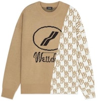 WE11DONE FW22 Logo Patchwork Asymmetric Knit Wool Sweater Unisex Off-White WD-KT1-22-638-U-BG WE11DONE FW22 Logo Patchwork Asymmetric Knit Wool Sweater Unisex Off-White WD-KT1-22-638-U-BG