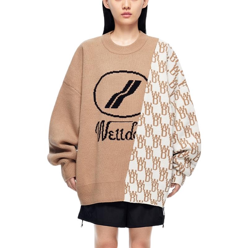 Lookbook WE11DONE FW22 標誌拼布不對稱羊毛針織毛衣 中性 乳白色 WD-KT1-22-638-U-BG