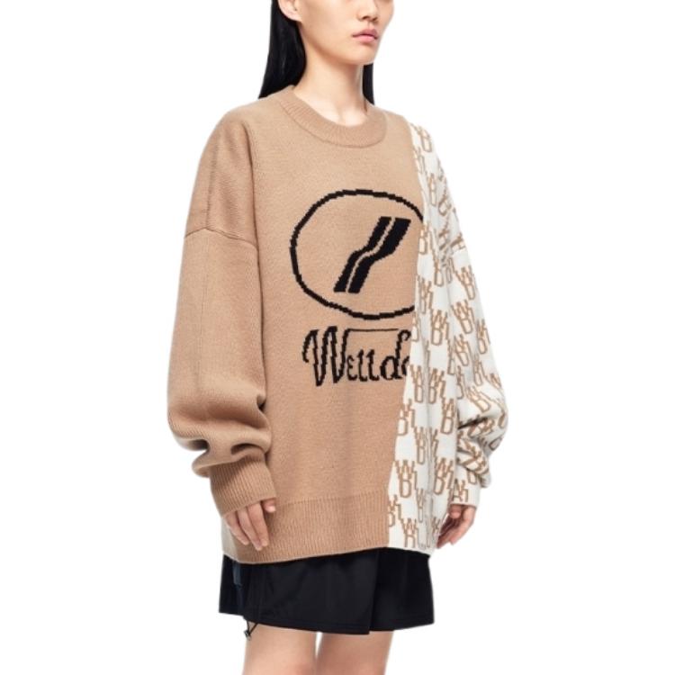 Purchase WE11DONE FW22 標誌拼布不對稱羊毛針織毛衣 中性 乳白色 WD-KT1-22-638-U-BG