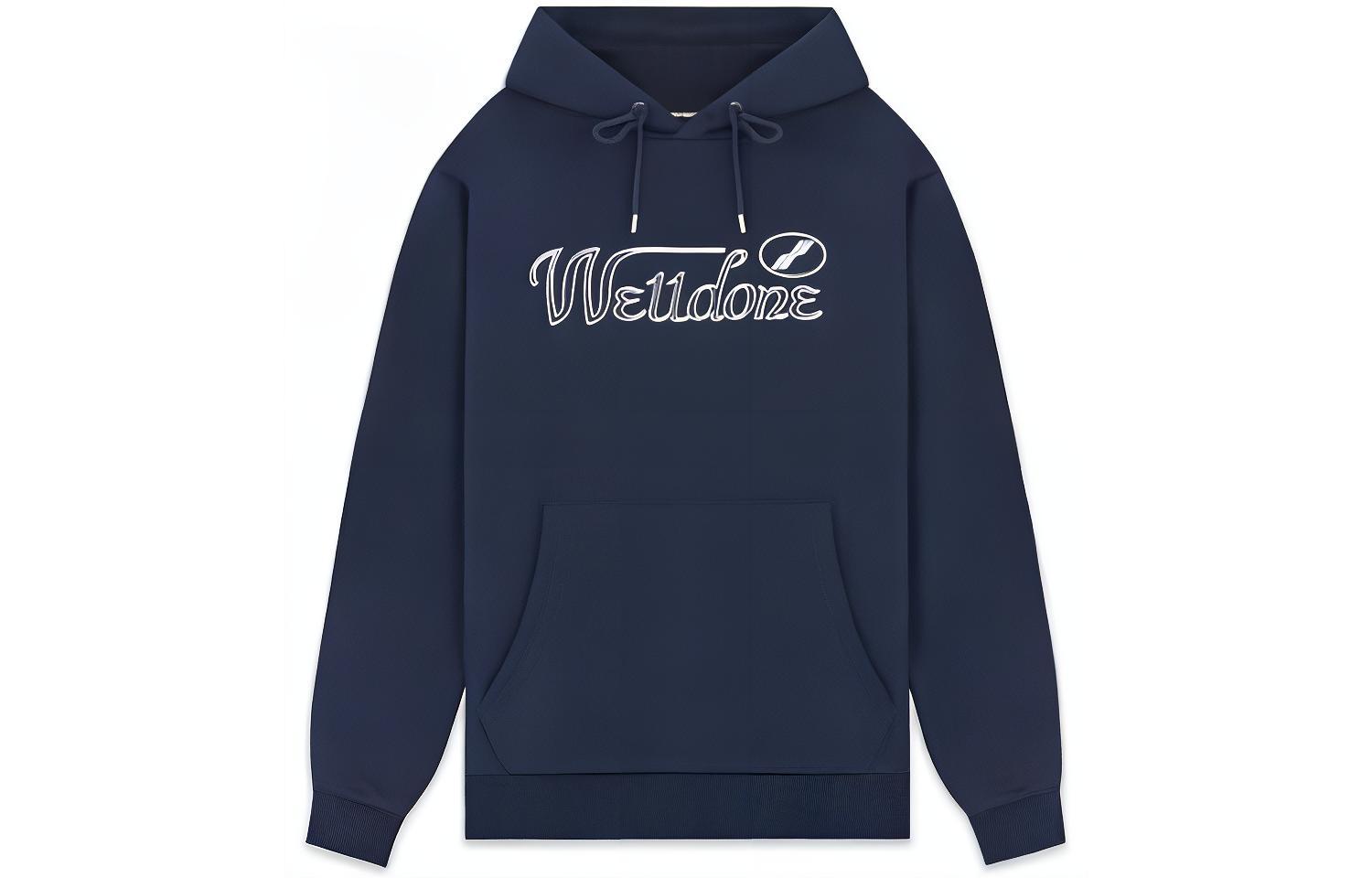 WE11DONE FW22 Logo Print Hoodie Unisex Deep Blue WD-TH3-22-852-U-DN