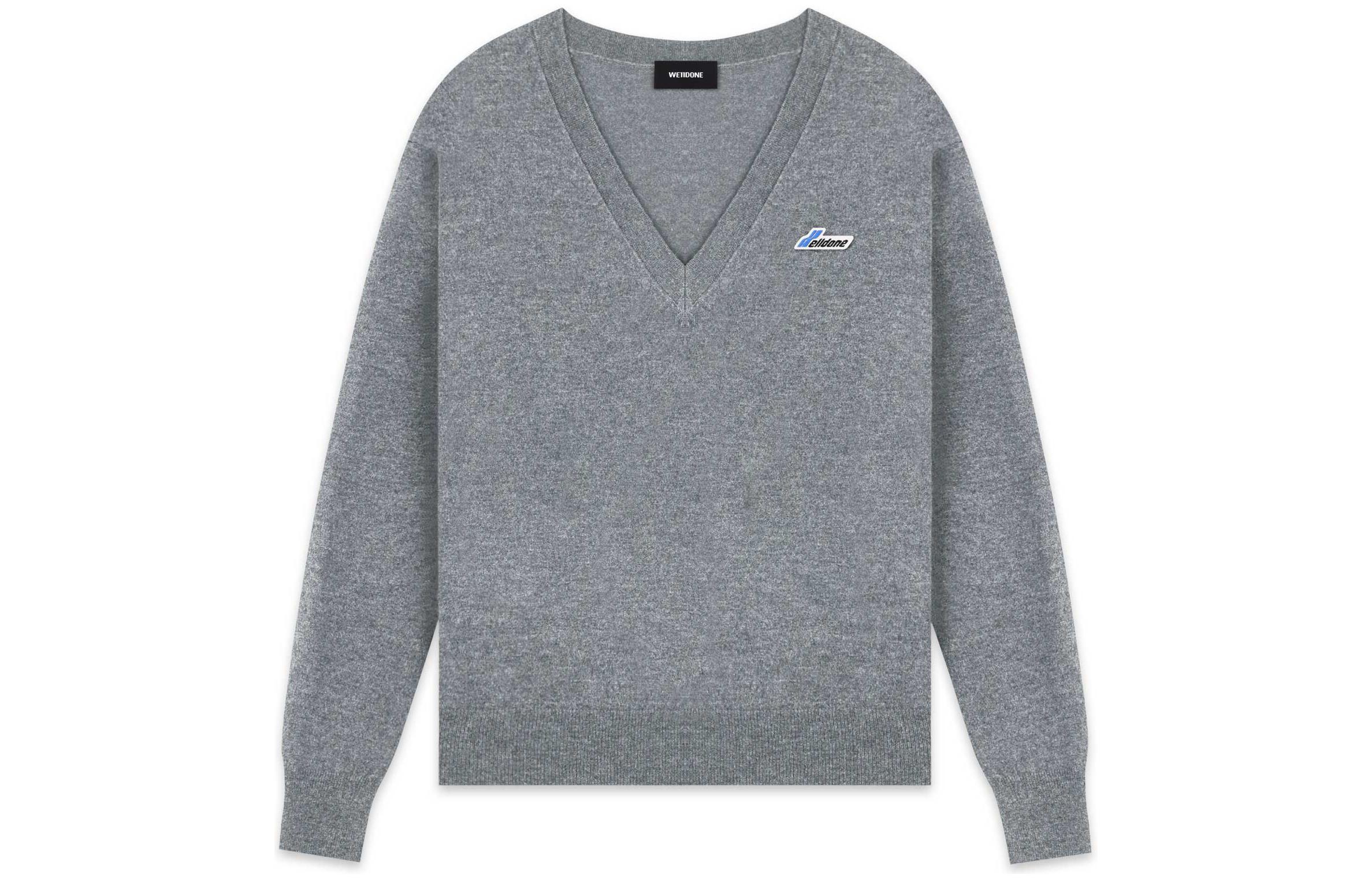 WE11DONE FW22 Logo V-Neck Long Sleeve Sweatshirt Unisex Gray WD-KT3-22-635-U-GY