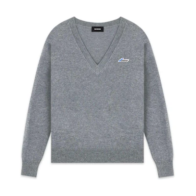 WE11DONE FW22 Logo V-Neck Long Sleeve Sweatshirt Unisex Gray WD-KT3-22-635-U-GY