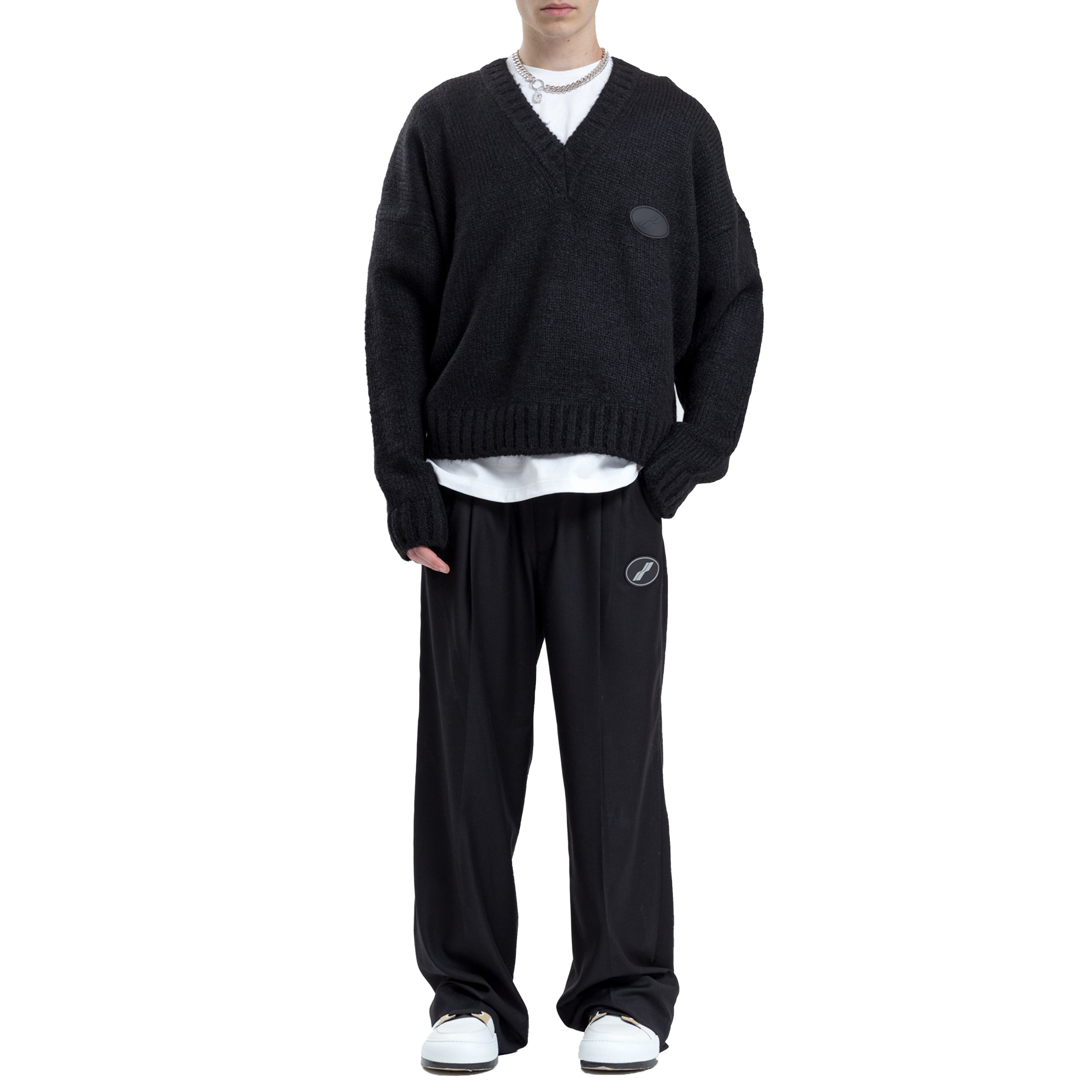 Lookbook WE11DONE FW22 Logo Wide-Leg Knitted Sweatpants Unisex Black WD-PT4-20-729-U-BK