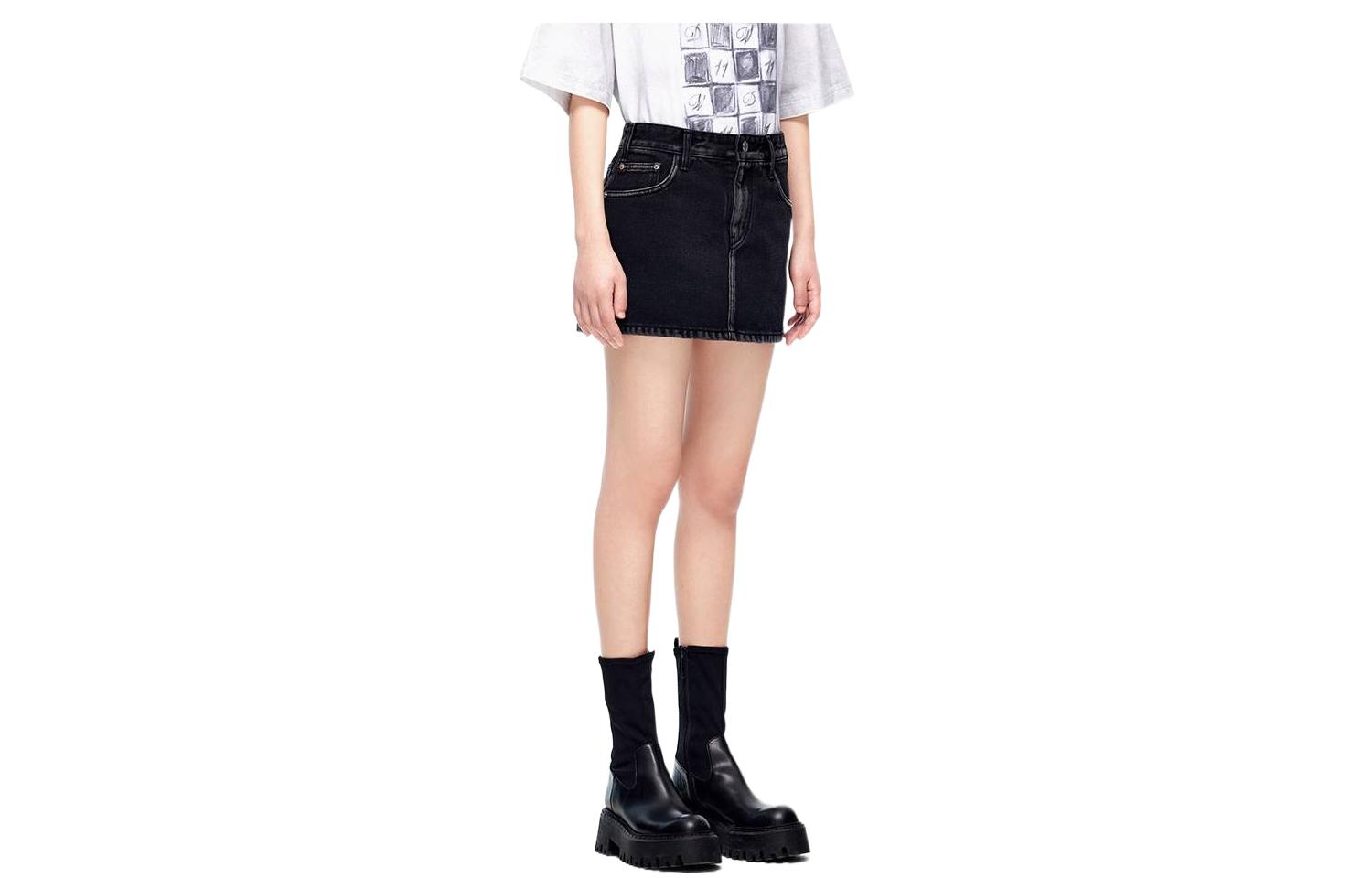 WE11DONE FW22 Low-Waist Washed Denim Skirt Black Gift Box Edition. WD-DS3-22-372-W-BK