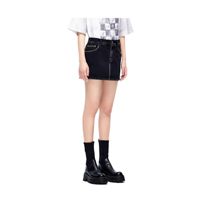 WE11DONE FW22 Low-Waist Washed Denim Skirt Black Gift Box Edition. WD-DS3-22-372-W-BK