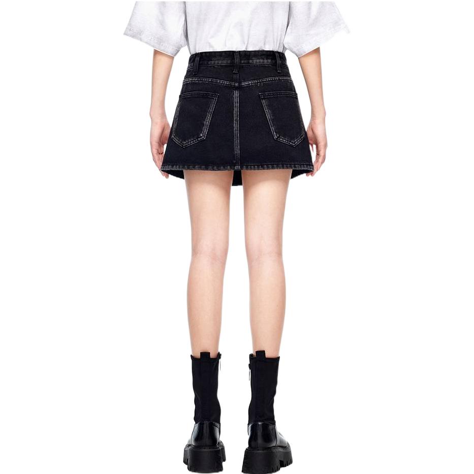 Shop WE11DONE FW22 Low-Waist Washed Denim Skirt Black Gift Box Edition. WD-DS3-22-372-W-BK