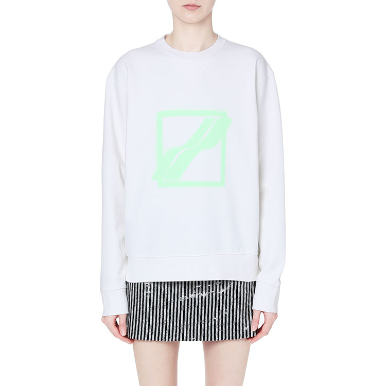 Lookbook WE11DONE FW22 薄荷綠標誌白色中性款圓領長袖上衣 WD-TS1-21-504-U-IV