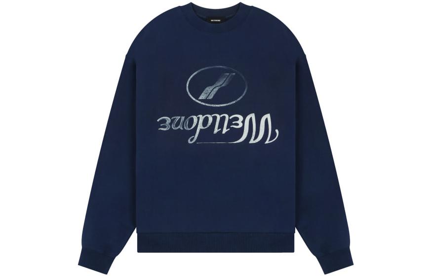WE11DONE FW22 Mirror Logo Print Pullover Sweatshirt Unisex Navy Blue WD-TS3-22-812-U-NV