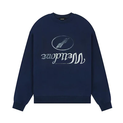 WE11DONE FW22 Mirror Logo Print Pullover Sweatshirt Unisex Navy Blue WD-TS3-22-812-U-NV