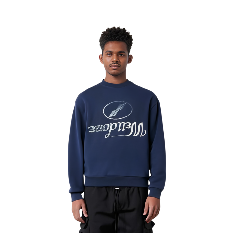 Lookbook WE11DONE FW22 镜像Logo印花男女同款海军蓝卫衣 WD-TS3-22-812-U-NV