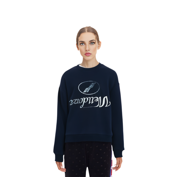 Shop WE11DONE FW22 镜像Logo印花男女同款海军蓝卫衣 WD-TS3-22-812-U-NV