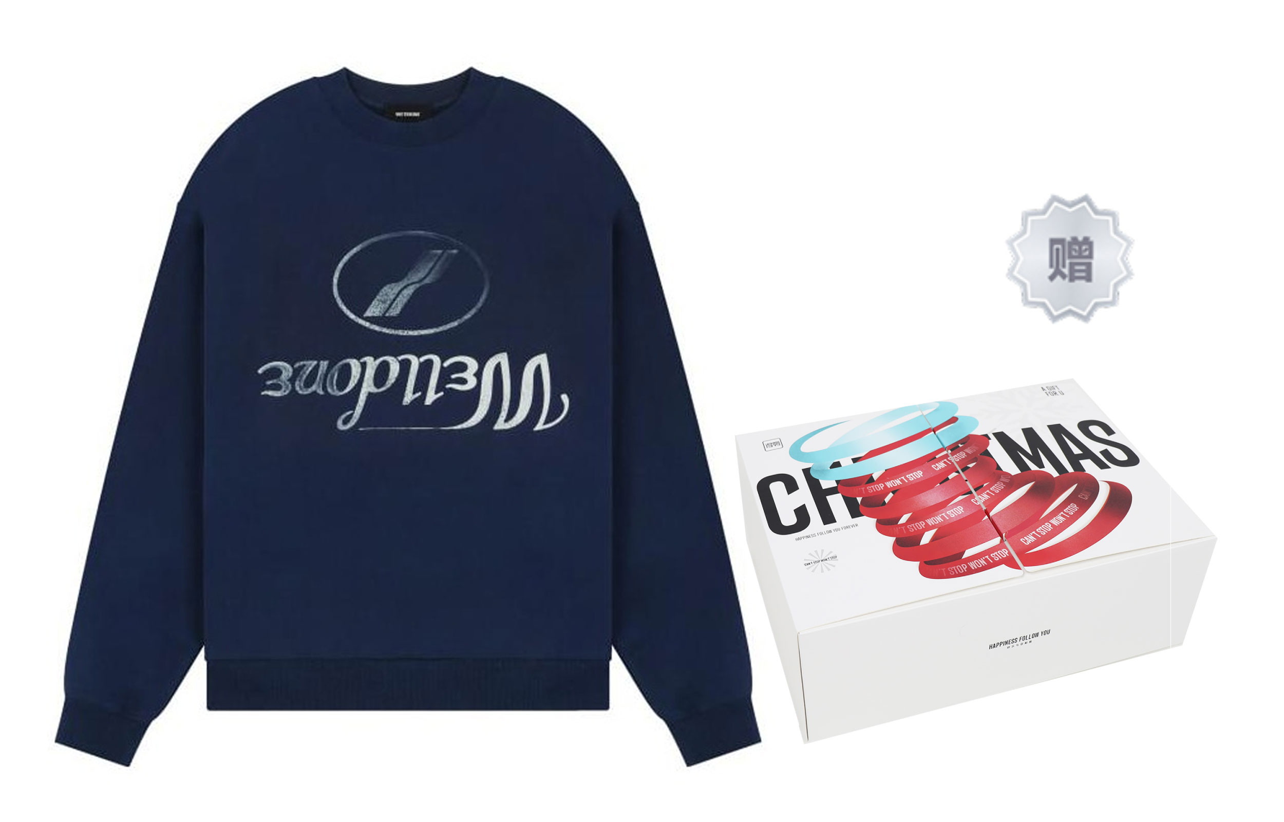 Purchase WE11DONE FW22 镜像Logo印花男女同款海军蓝卫衣 WD-TS3-22-812-U-NV