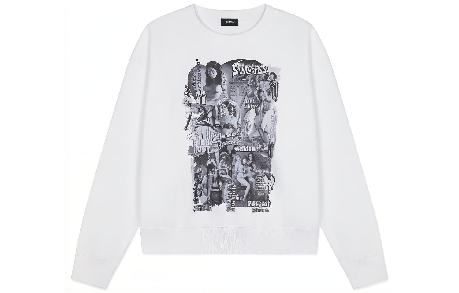 WE11DONE FW22 Movie Collage Oversized Pullover Unisex Sweatshirt White WD-TS3-22-743-U-WH