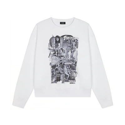 WE11DONE FW22 Movie Collage Oversized Pullover Unisex Sweatshirt White WD-TS3-22-743-U-WH