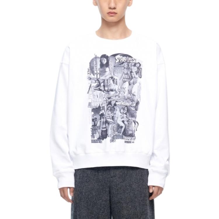 Lookbook WE11DONE FW22 電影拼貼款寬鬆版型中性白色套頭衫 WD-TS3-22-743-U-WH