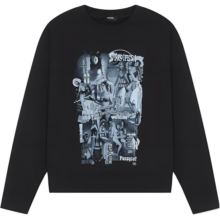 WE11DONE FW22 Movie Collage Oversized Unisex Black Sweatshirt. WD-TS3-22-743-U-BK