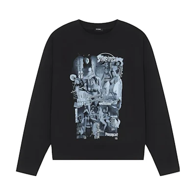 WE11DONE FW22 Movie Collage Oversized Unisex Black Sweatshirt. WD-TS3-22-743-U-BK