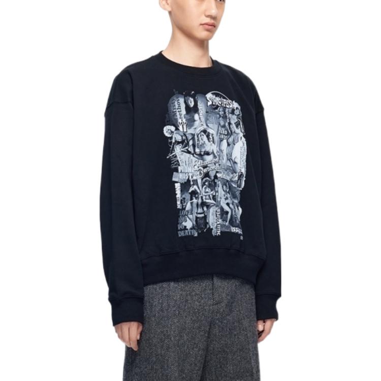 Purchase WE11DONE FW22 電影拼貼寬鬆中性黑色衛衣。 WD-TS3-22-743-U-BK