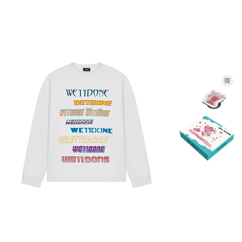 WE11DONE FW22 Multi-Logo Oversized Crewneck Sweatshirt Unisex White. WD-TP5-19-114-U-WH