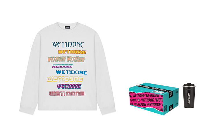 Lookbook WE11DONE FW22 Multi-Logo Oversized Crewneck Sweatshirt Unisex White. WD-TP5-19-114-U-WH