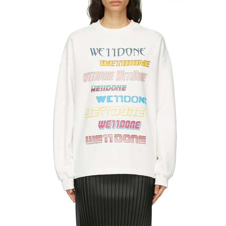 Shop WE11DONE FW22 Multi-Logo Oversized Crewneck Sweatshirt Unisex White. WD-TP5-19-114-U-WH