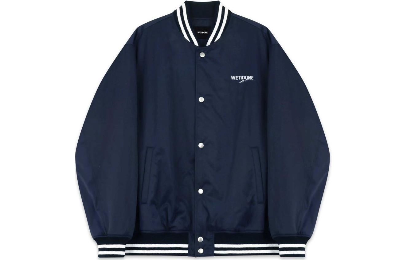 WE11DONE FW22 Navy Blue Striped Button-Up Baseball Jacket Unisex. WD-JP3-22-030-U-NV