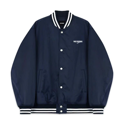 WE11DONE FW22 Navy Blue Striped Button-Up Baseball Jacket Unisex. WD-JP3-22-030-U-NV