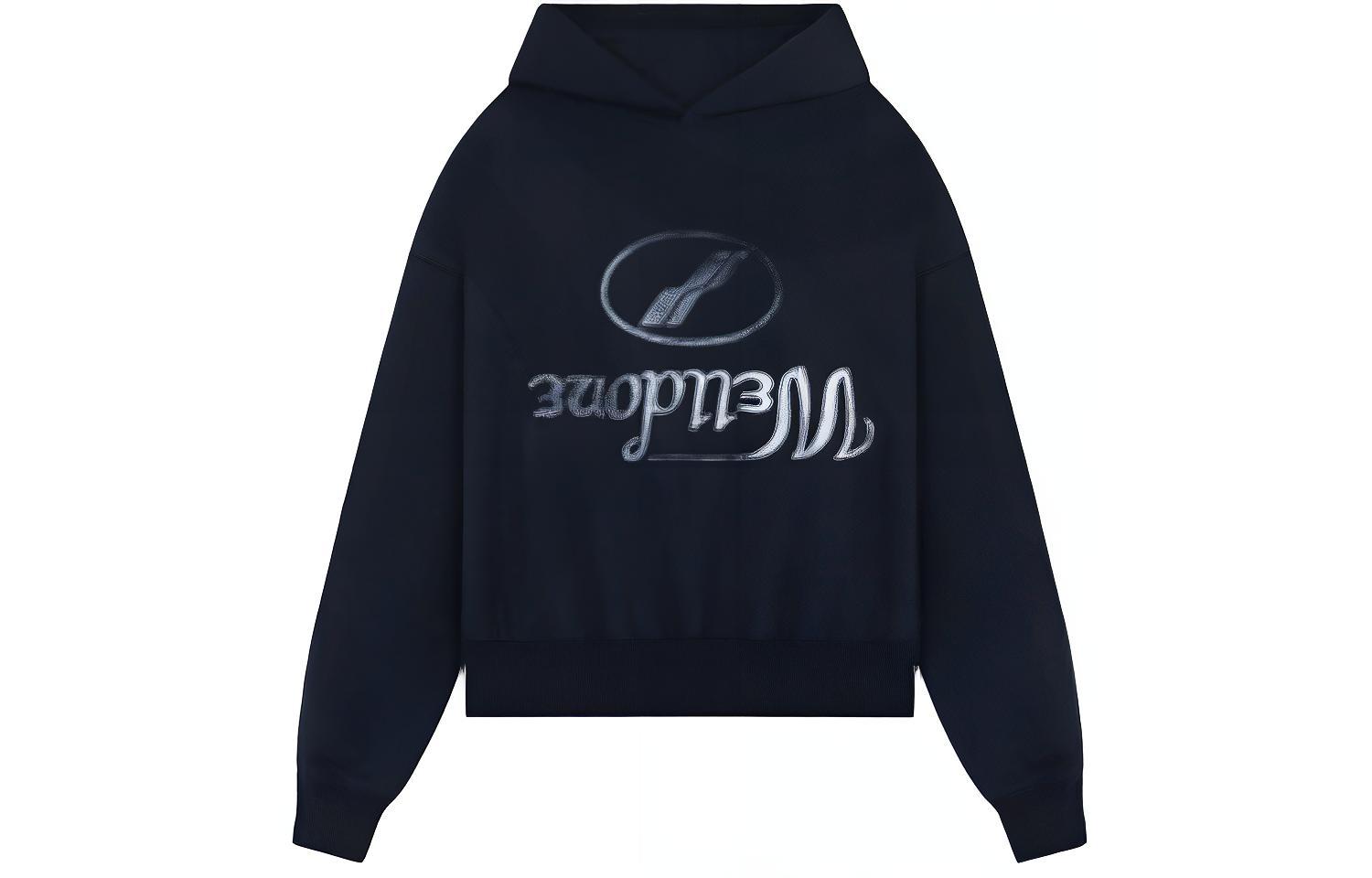 WE11DONE FW22 Navy Blue Unisex Pullover Sweatshirt with Logo Print. WD-TH3-22-853-U-DN