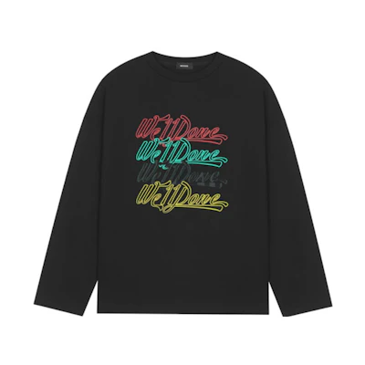 WE11DONE FW22 Neon Logo Print Unisex Black Crewneck Sweatshirt WD-TT3-22-796-U-BK