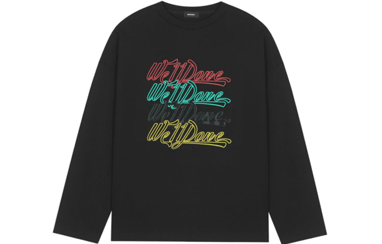 WE11DONE FW22 Neon Logo Print Unisex Black Crewneck Sweatshirt WD-TT3-22-796-U-BK 圖 2