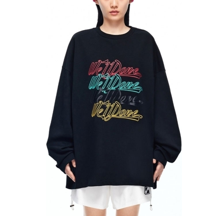 WE11DONE FW22 Neon Logo Print Unisex Black Crewneck Sweatshirt WD-TT3-22-796-U-BK 圖 3