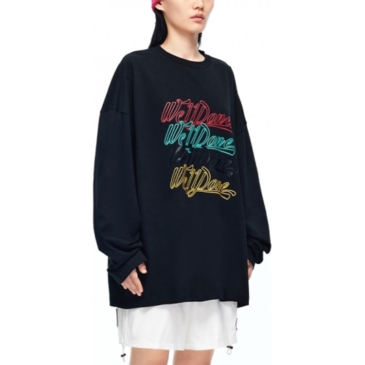 WE11DONE FW22 Neon Logo Print Unisex Black Crewneck Sweatshirt WD-TT3-22-796-U-BK 圖 5