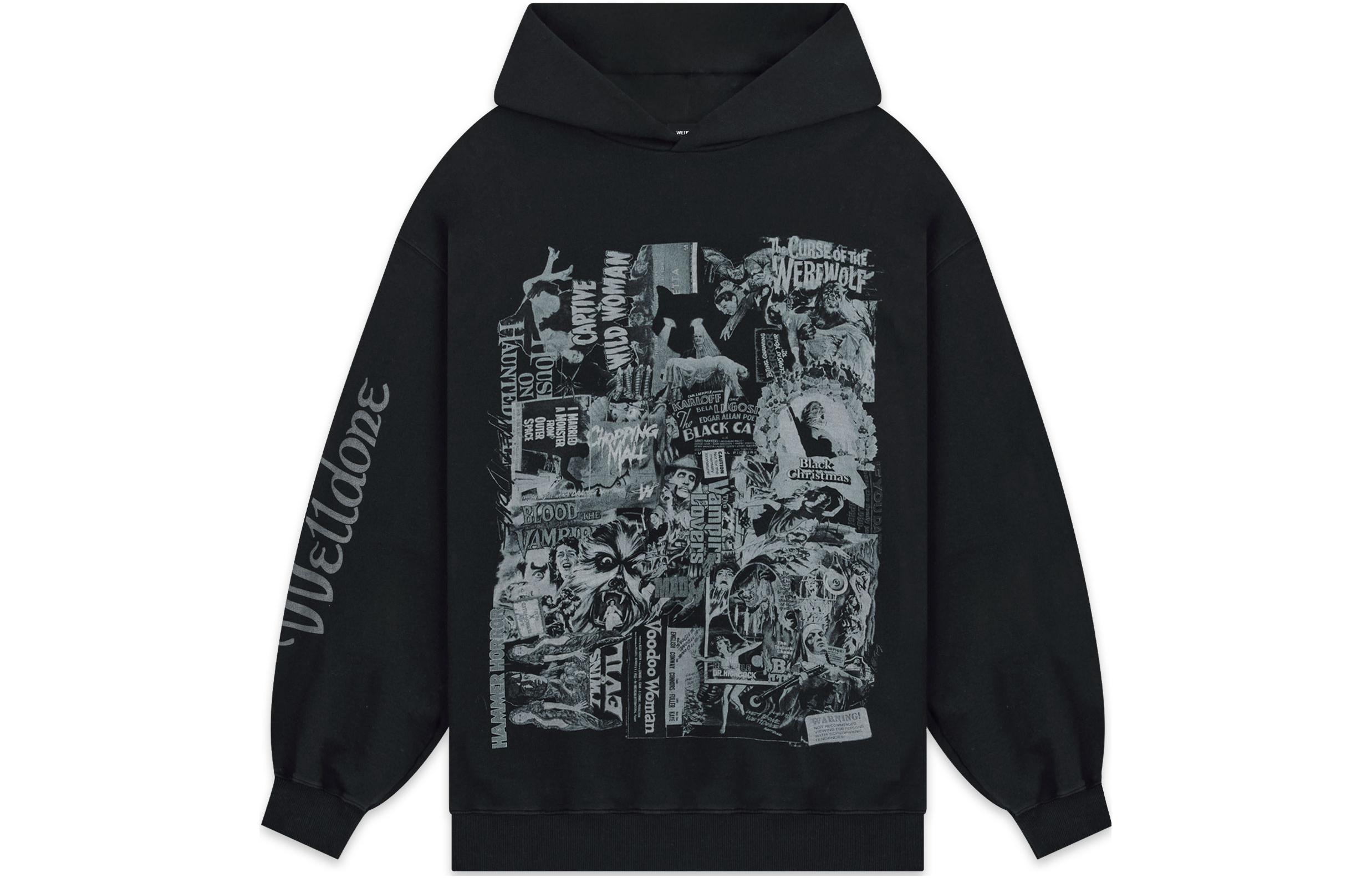 WE11DONE FW22 Oversized Printed Hoodie Unisex - Black WD-TH3-22-744-U-BK