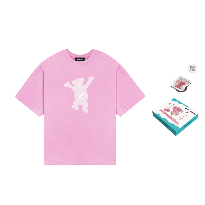 WE11DONE FW22 Pink Cartoon Print Crewneck Unisex Casual T-Shirt WD-TT3-22-715-U-PK
