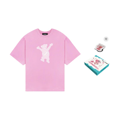 WE11DONE FW22 Pink Cartoon Print Crewneck Unisex Casual T-Shirt WD-TT3-22-715-U-PK