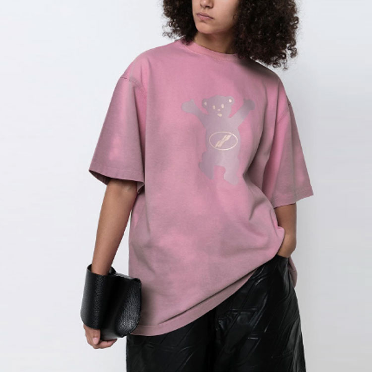 Lookbook WE11DONE FW22 Pink Cartoon Print Crewneck Unisex Casual T-Shirt WD-TT3-22-715-U-PK