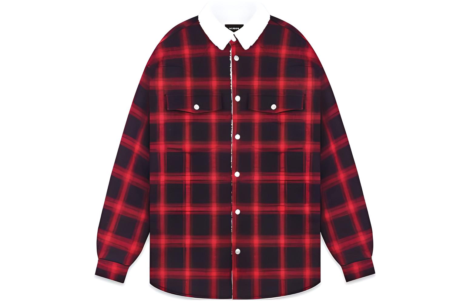 WE11DONE FW22 Plaid Logo Striped Jacket Unisex Red WD-SH3-22-141-U-RD