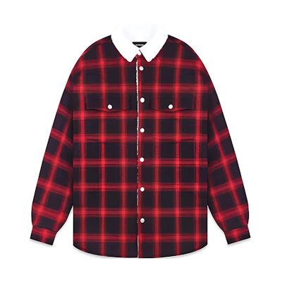 WE11DONE FW22 Plaid Logo Striped Jacket Unisex Red WD-SH3-22-141-U-RD