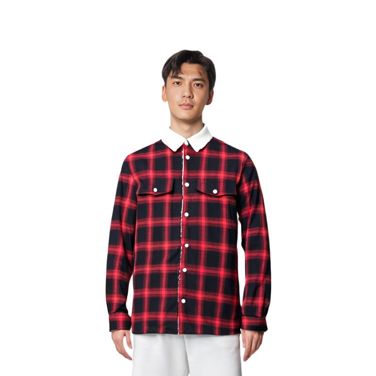 Shop WE11DONE FW22 Jaket Unisex Merah Kotak Logo Garis WD-SH3-22-141-U-RD