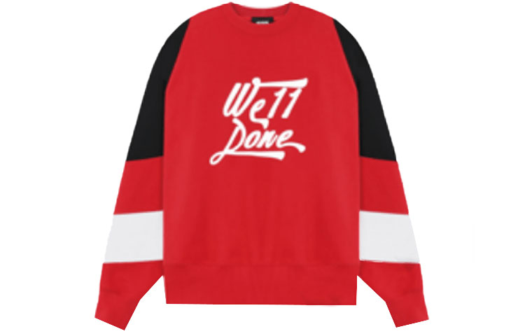 WE11DONE FW22 Red Colorblock Crewneck Pullover Unisex Sweatshirt WD-TS3-22-740-U-RD