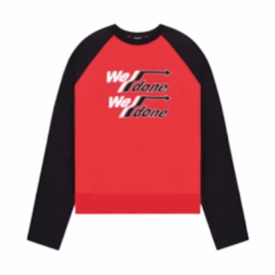 WE11DONE FW22 Red Colorblock Crewneck Sweatshirt Unisex Casual Pullover WD-TS1-22-860-U-RD