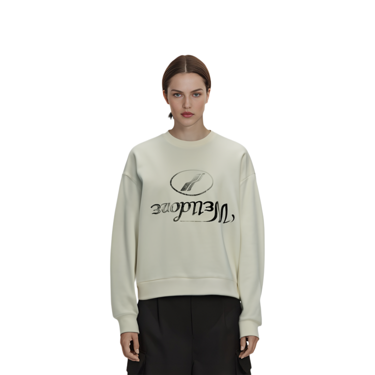 Lookbook WE11DONE FW22反轉標誌印花長袖圓領白色衛衣 男女通用 WD-TS3-22-812-U-WH
