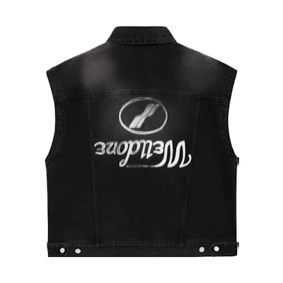 WE11DONE FW22 Reversible Logo Sleeveless Denim Vest Unisex Black WD-DV3-22-385-U-BK