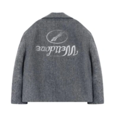 WE11DONE FW22 Single-Breasted Grey Logo Print Jacket Men WD-CT3-22-086-M-GY