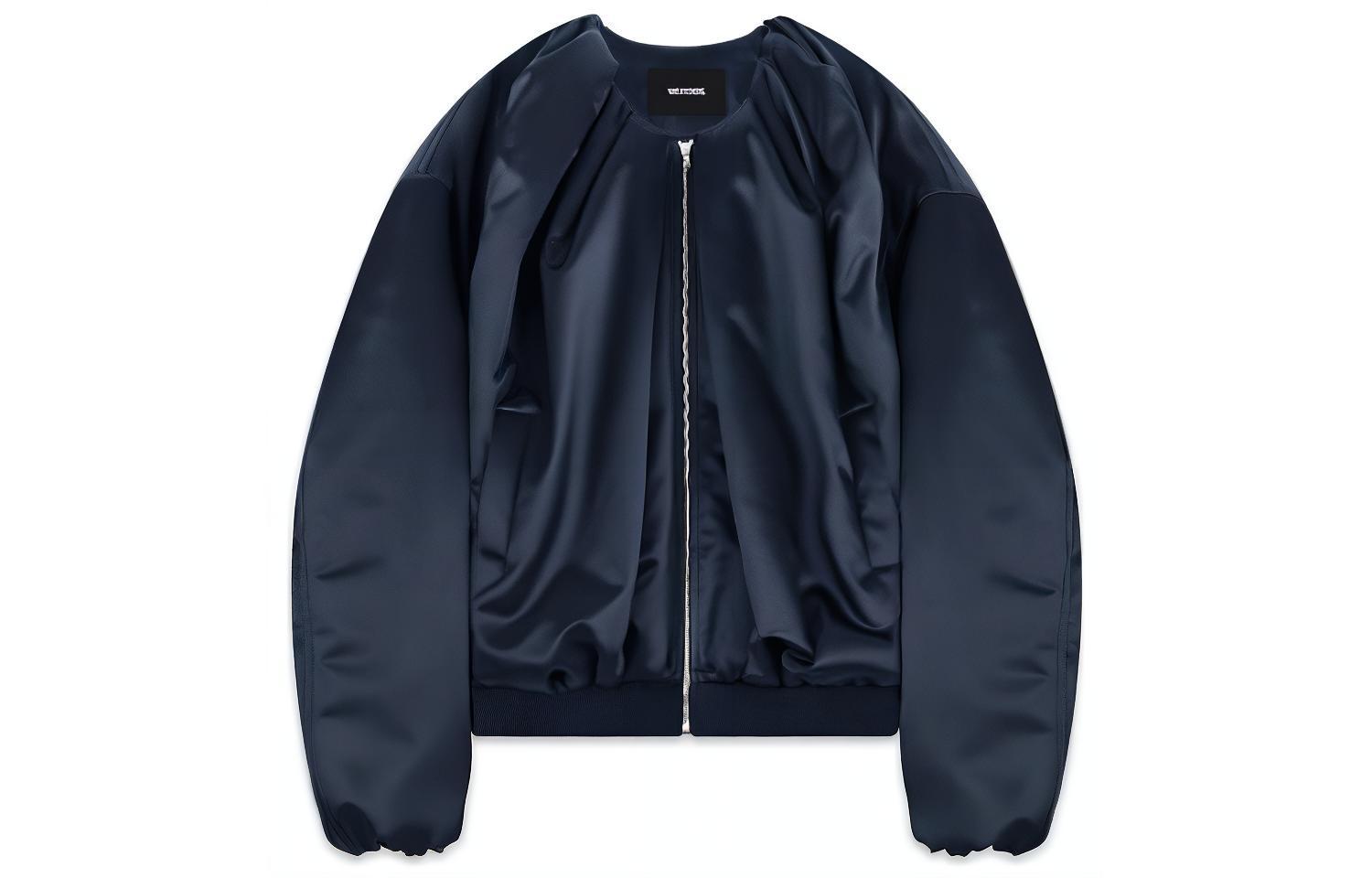 WE11DONE FW22 Solid Ruched Long Sleeve Jacket Unisex WD-JP3-22-101-U-NV