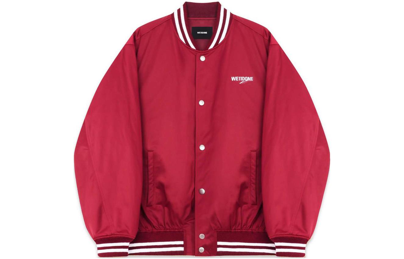 WE11DONE FW22 Striped Logo Print Snap-Button Baseball Jacket Unisex Maroon. WD-JP3-22-030-U-WN 圖 2
