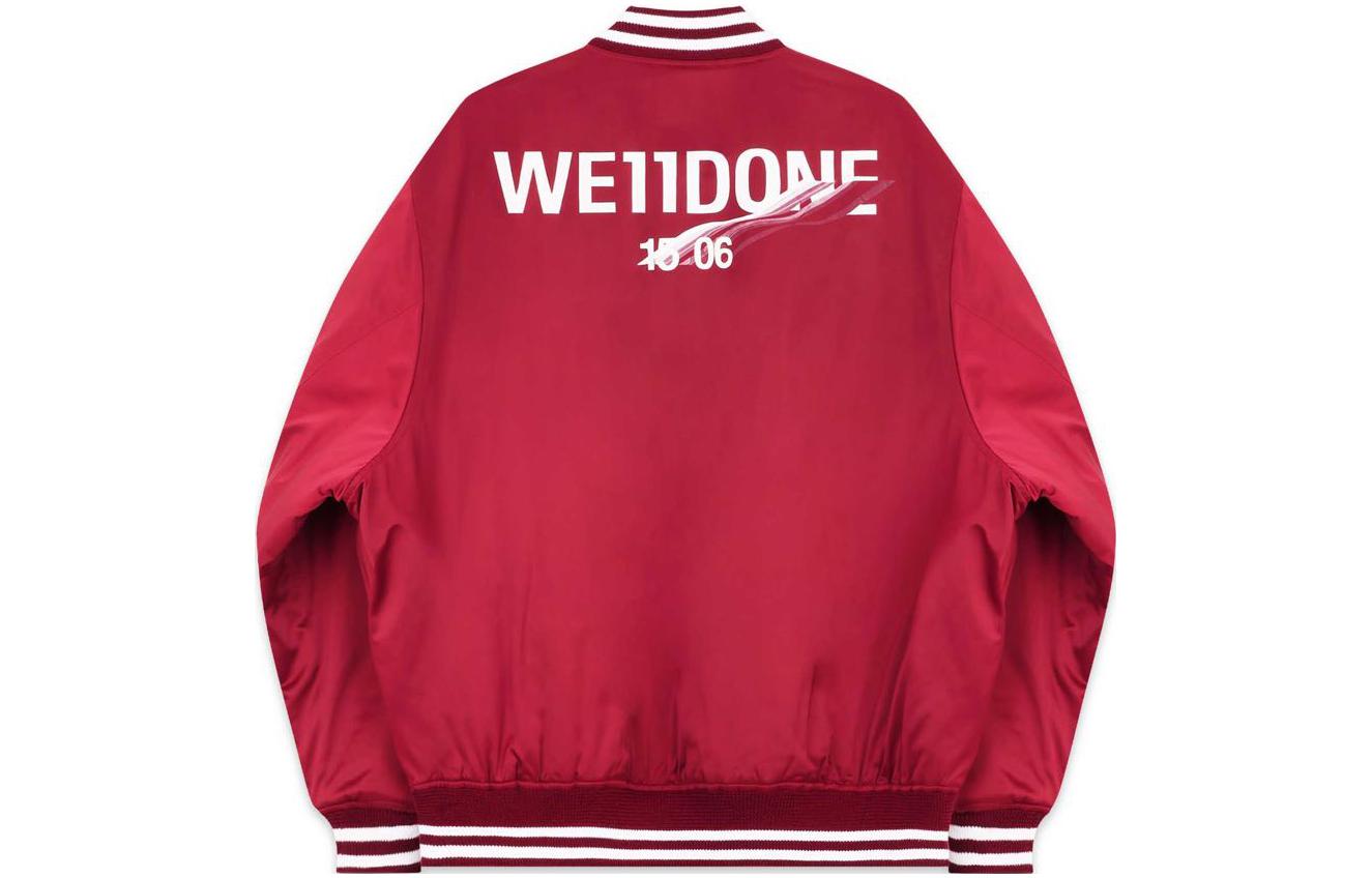 WE11DONE FW22 Striped Logo Print Snap-Button Baseball Jacket Unisex Maroon. WD-JP3-22-030-U-WN 圖 3
